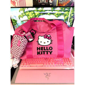 Sanrio Hello Kitty Pink Tote Travel Large Weekender Luggage Hip Bag Tag 3 Piece